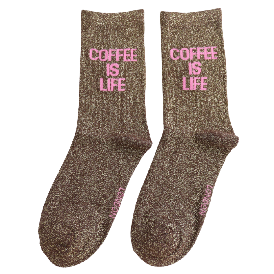 Miss Sparrow Glitter Statement Socks Coffee is Life