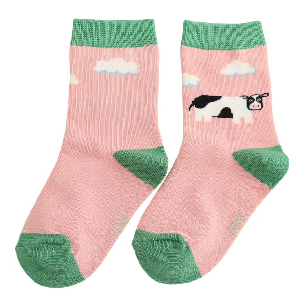 Miss Sparrow Baby Socks Cows Dusky Pink 4-6 Years