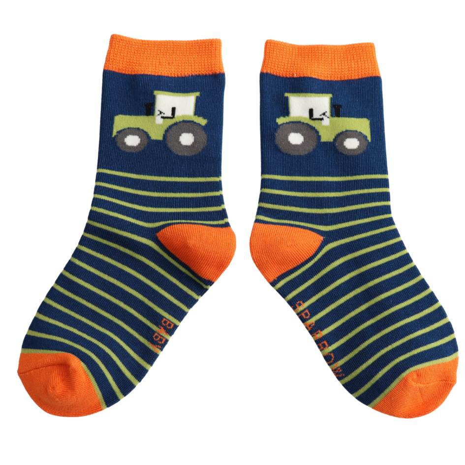 Miss Sparrow Baby Socks Tractor And Stripes Navy 4-6 Years