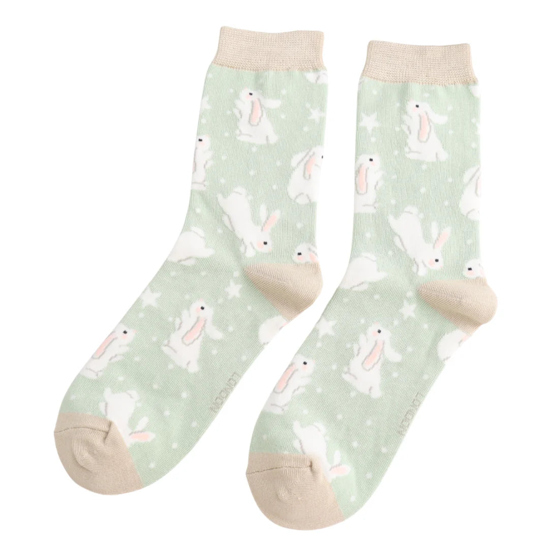 Miss Sparrow Bouncy Bunnies Socks Sage Green