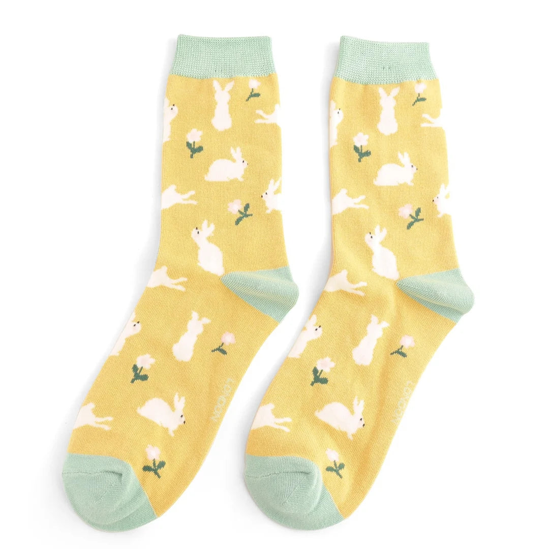 Miss Sparrow Bunnies & Daisies Socks Light Yellow