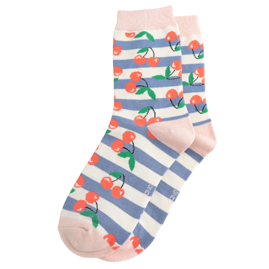 Miss Sparrow Cherries & Stripes Socks Denim