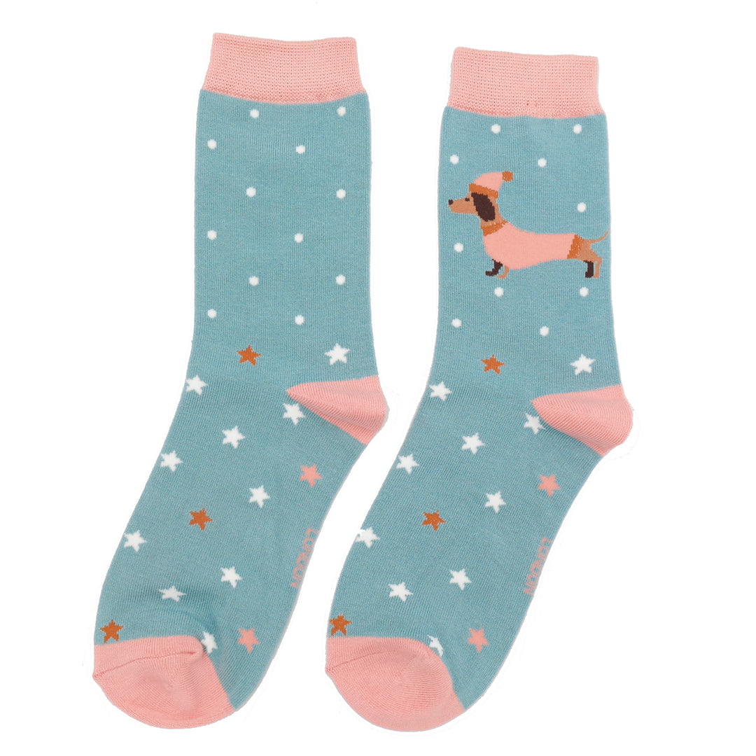 Miss Sparrow Festive Sausage Dogs Socks Duck Egg
