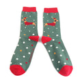 Mr Sparrow Socks Festive Sausage Dogs Dark Green