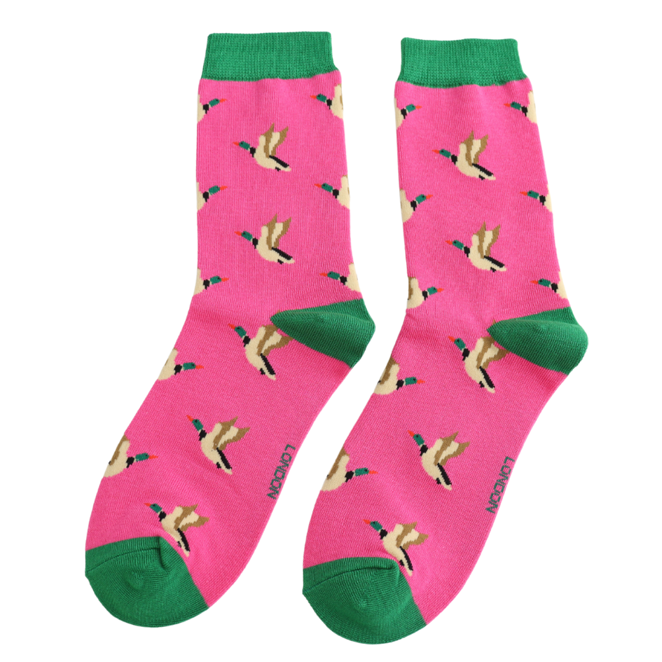 Miss Sparrow Flying Ducks Socks Hot Pink