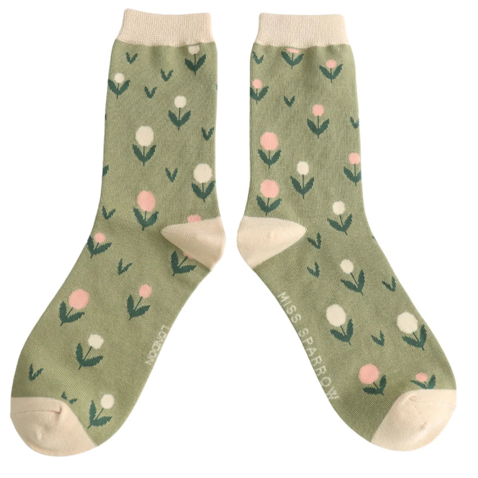 Miss Sparrow Little Buds Socks Olive