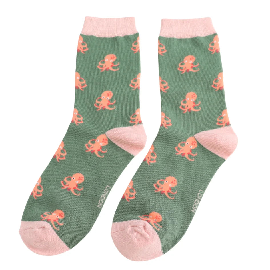 Miss Sparrow Little Octopus Socks Green