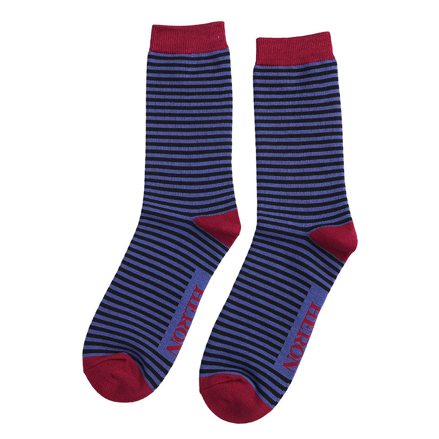 Miss Sparrow Mr Heron Mini Stripes Socks Blue & Black