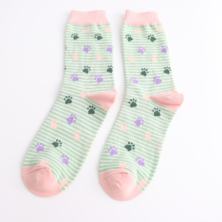 Miss Sparrow Paws & Stripes Socks Mint