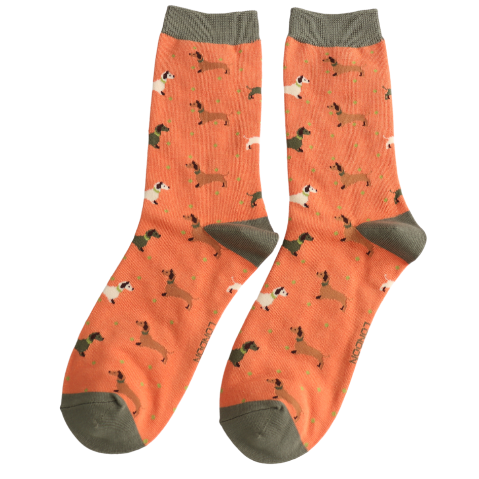 Miss Sparrow Sausage Dog & Spots Socks Orange