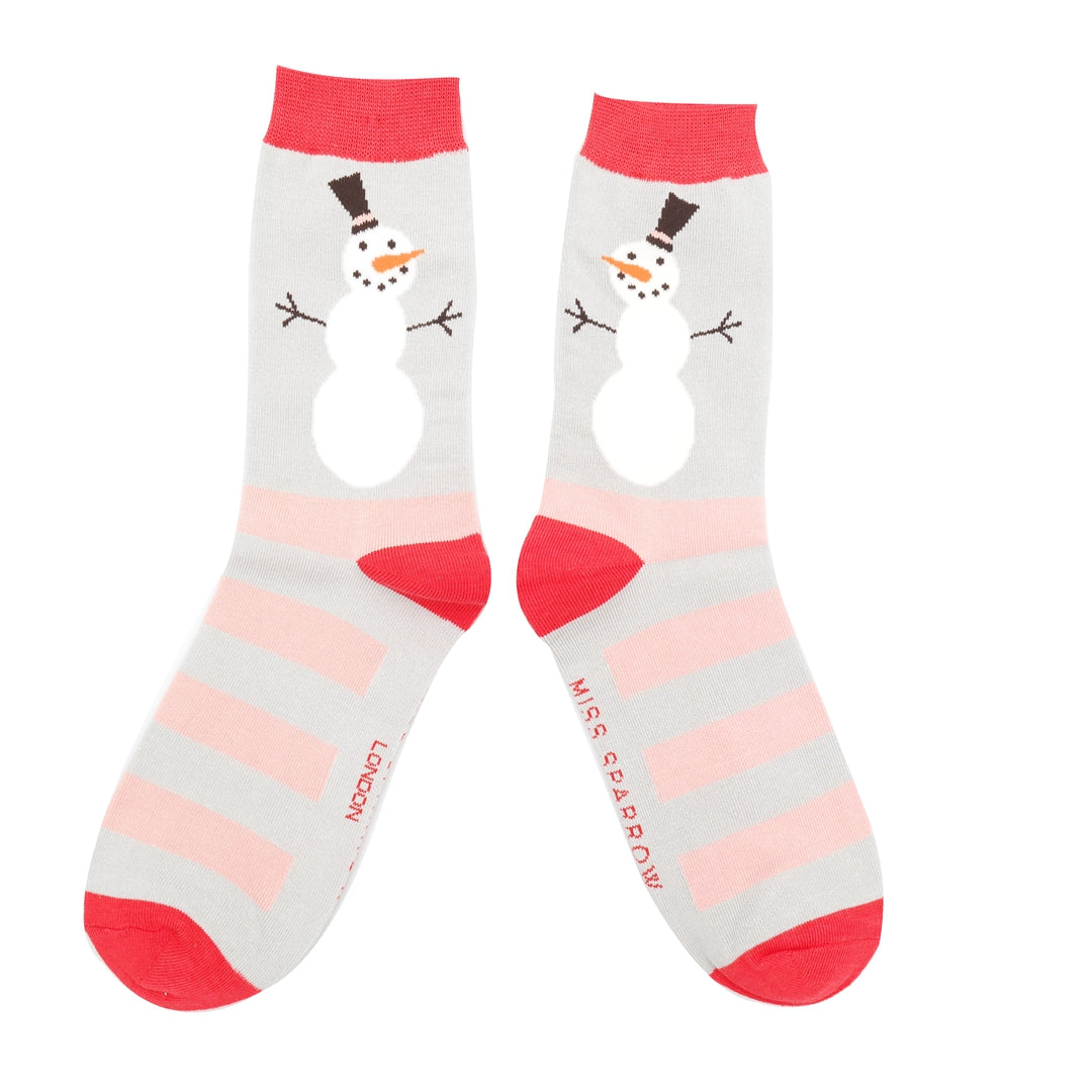 Miss Sparrow Snowmen Stripes Socks Silver