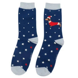 Miss Sparrow Festive Sausage Dogs Socks Navy