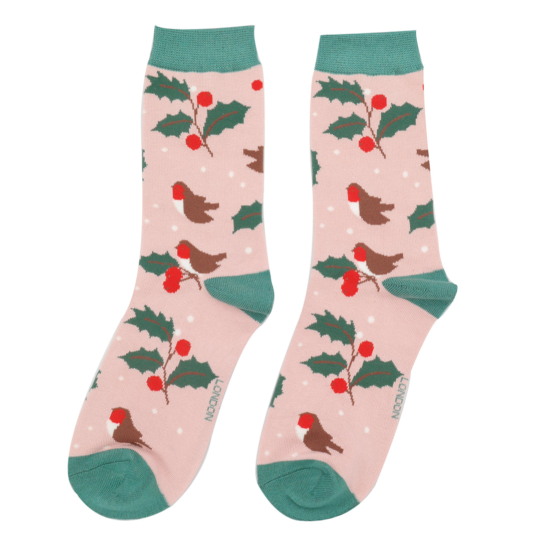 Miss Sparrow Winter Hedgerow Socks Dusky Pink