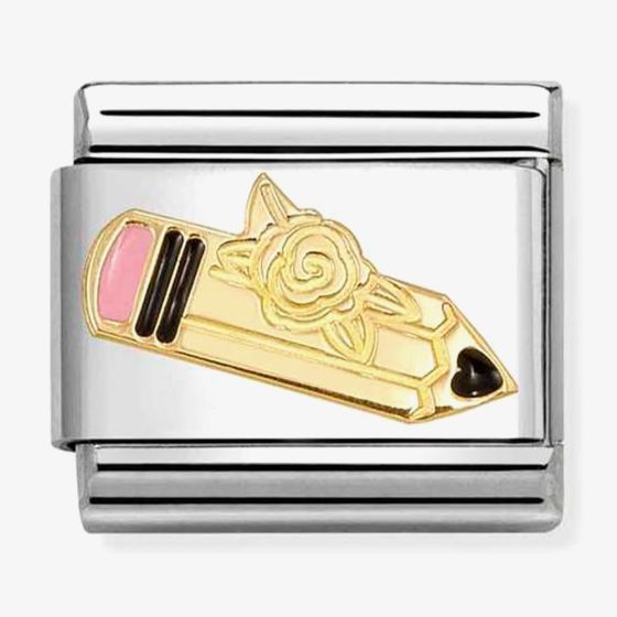 Nomination Classic Symbols Link Charm Steel Enamel 18k Gold Pink Pencil