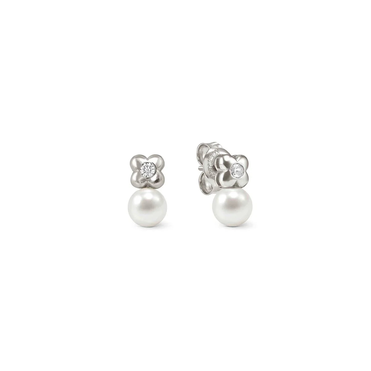Nomination Pearls Loop Sterling Silver Earrings Four Leaf Clover