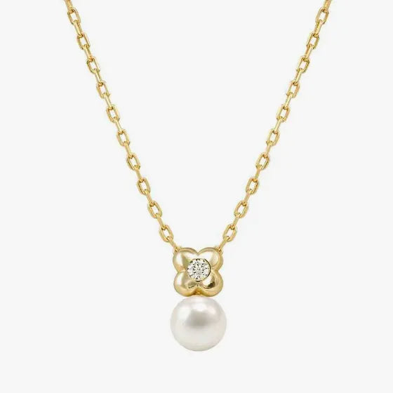 Nomination Pearls Loop Sterling Silver Necklace Four Leaf Clover Gold