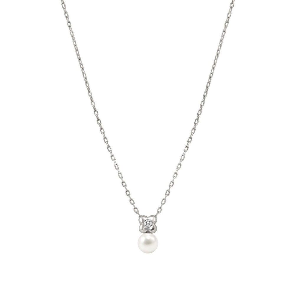 Nomination Pearls Loop Sterling Silver Necklace Four Leaf Clover