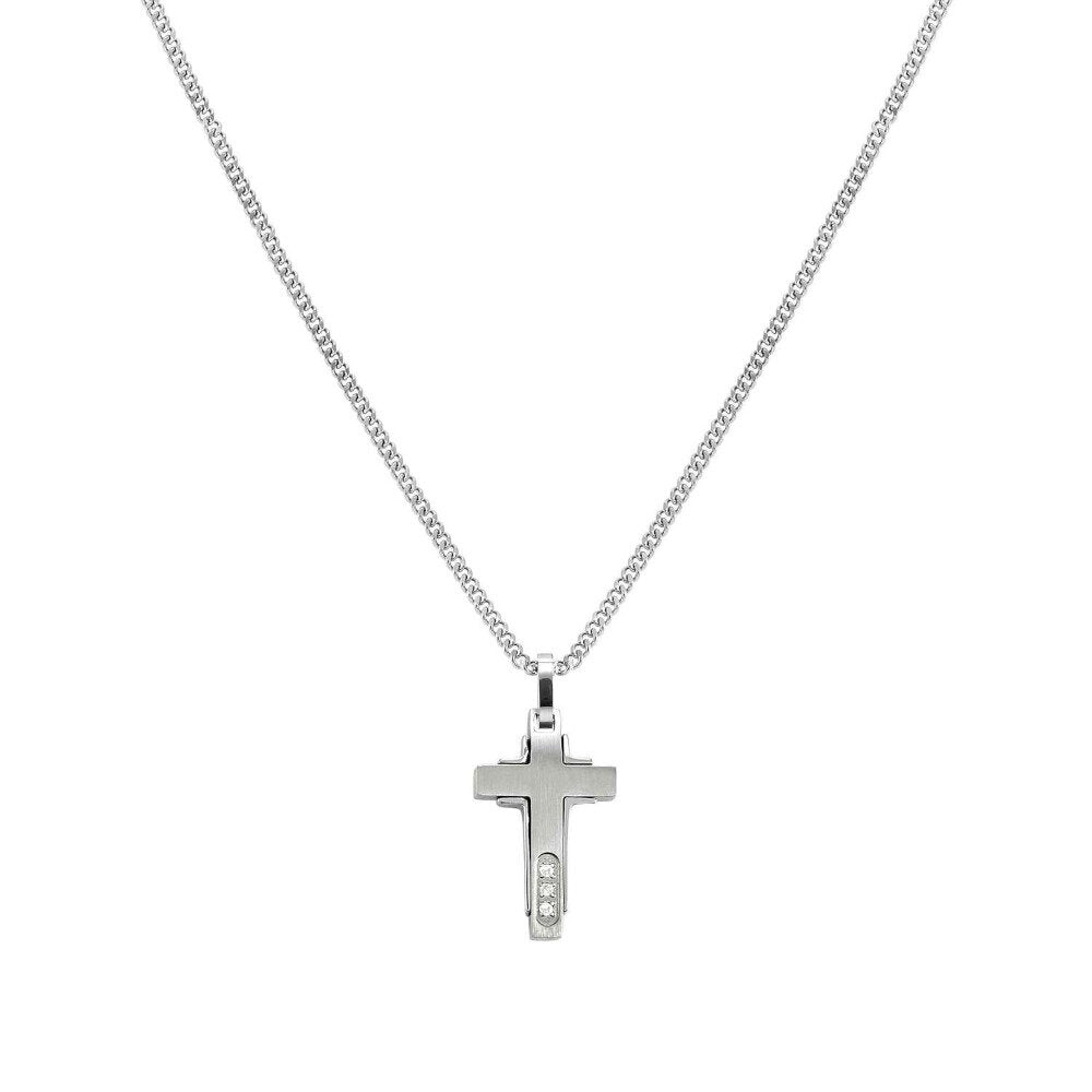Nomination Virtus Code Necklace Steel Cross 3 Diamonds White