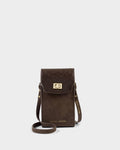 Katie Loxton Orin Twist Lock Slim Bag Bitter Chocolate Suedette Chocolate Distressed