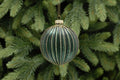 Green With Gold Glitter Ridged Glass Ball Hanging Christmas Tree Decoration