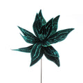 Christmas Green Velvet With Glitter Poinsettia Stem