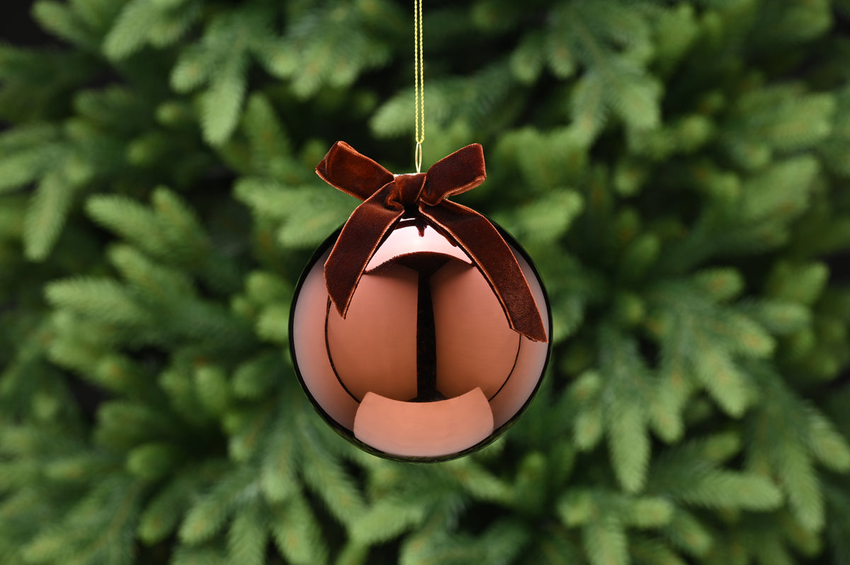 Shiny Brown Glass Christmas Tree Bauble With Bow Top