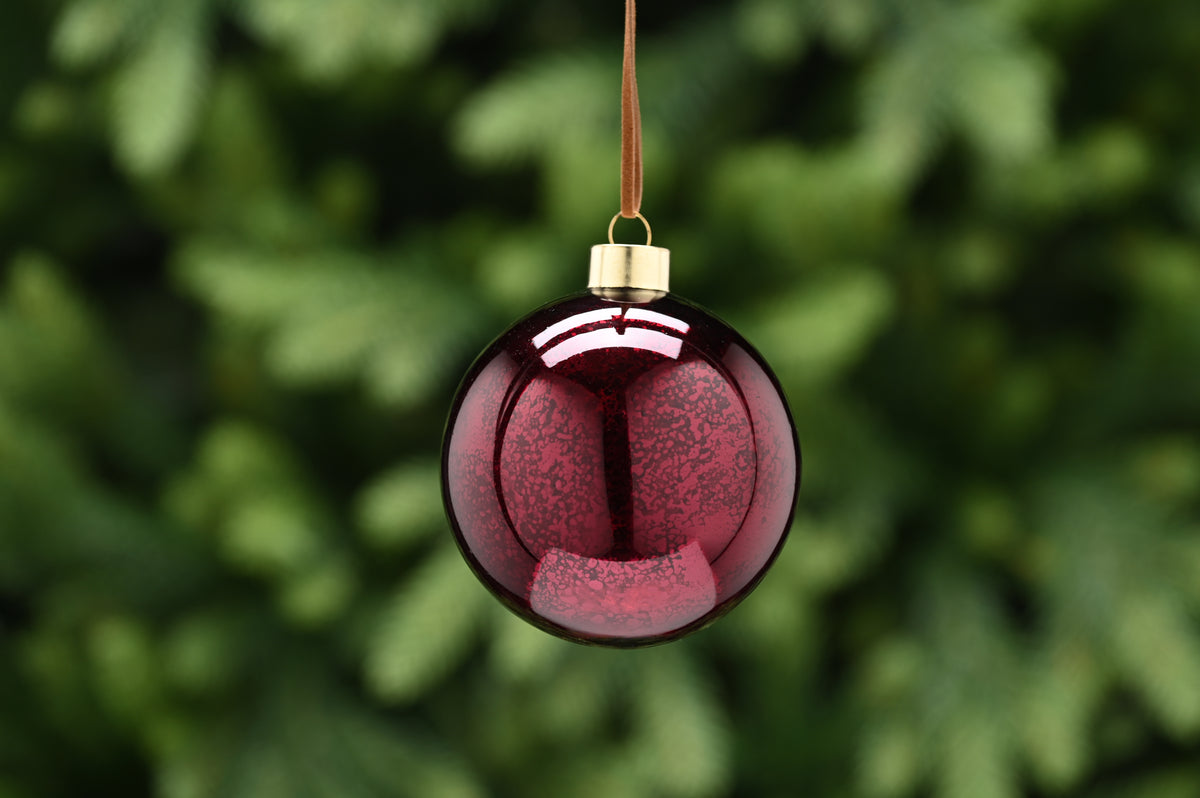 Burgundy Glass Ball Mottle Effect Hanging Christmas Tree Decoration 8cm