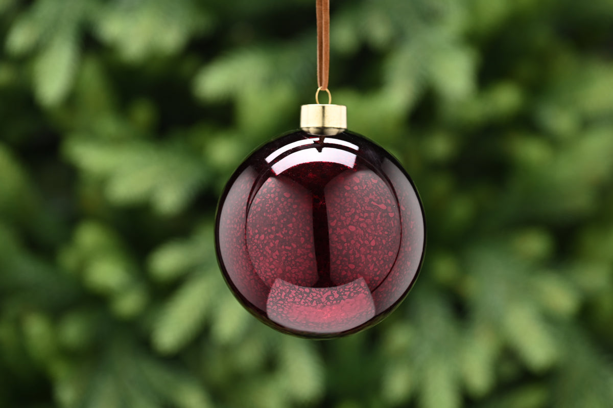 Burgundy Glass Ball Mottle Effect Hanging Christmas Tree Decoration 10cm