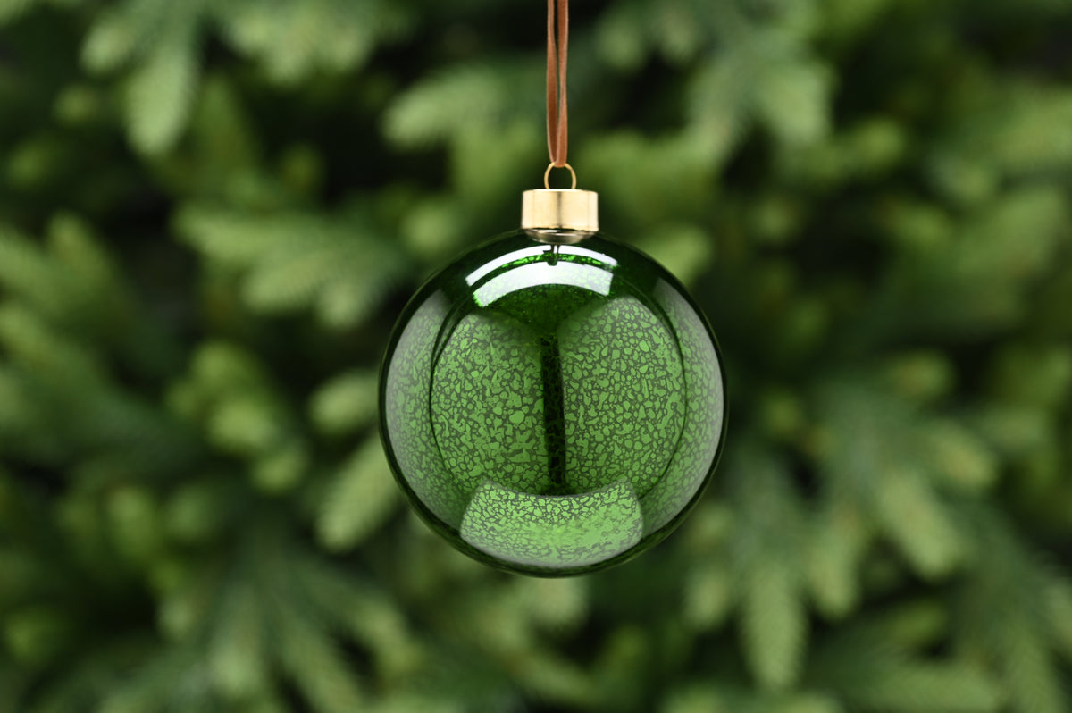 Green Glass Ball Mottle Effect Hanging Christmas Tree Decoration 10cm