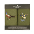 Pheasant & Duck Embroidered Green Cotton Handkerchiefs.
