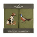 Pheasant & Hound Embroidered Green Cotton Handkerchiefs.