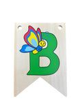Ryan Town Wooden Alphabet Bunting Letter B Green Butterfly