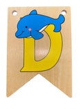 Ryan Town Wooden Alphabet Bunting Letter D Yellow Dolphin