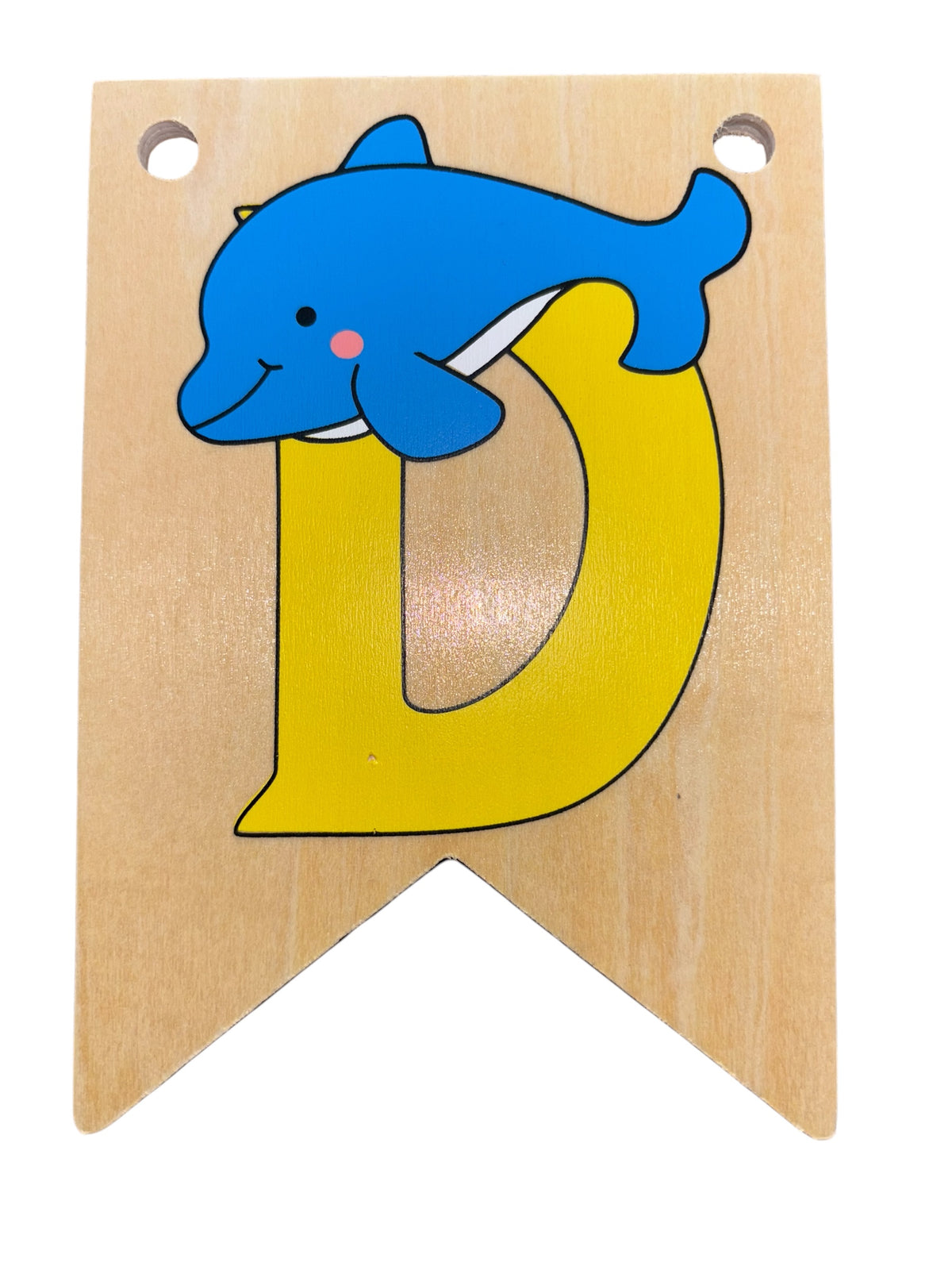 Ryan Town Wooden Alphabet Bunting Letter D Yellow Dolphin