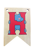 Ryan Town Wooden Alphabet Bunting Letter H Red Hippopotamus