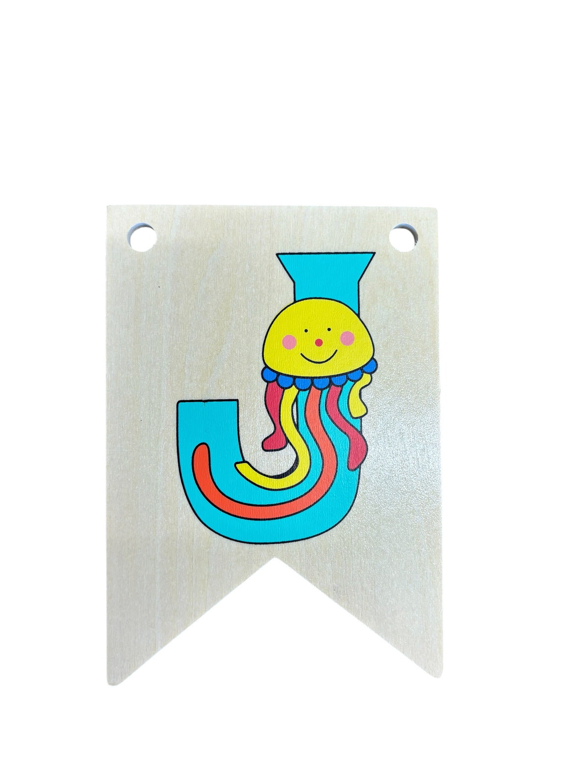 Ryan Town Wooden Alphabet Bunting Letter J Turquoise Jelly Fish