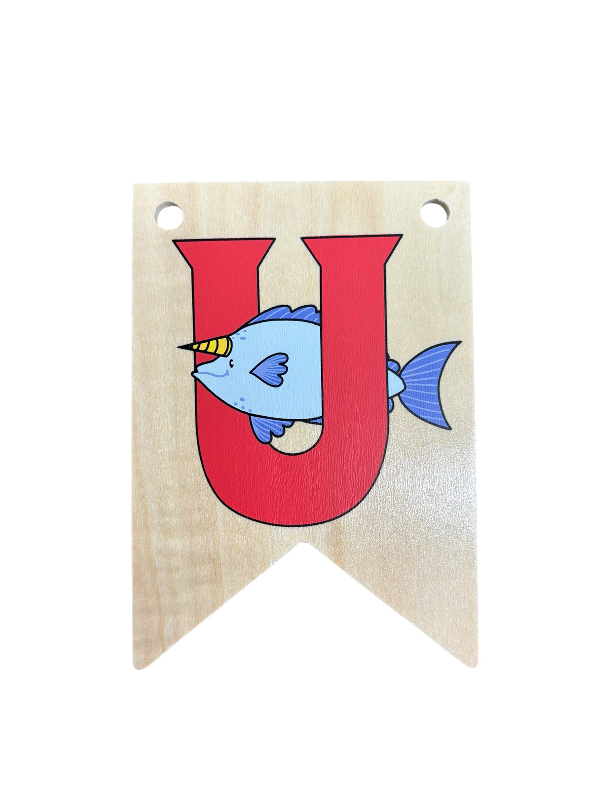 Ryan Town Wooden Alphabet Bunting Letter U Red Unicorn Fish