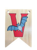 Ryan Town Wooden Alphabet Bunting Letter V Red Vampire Bat