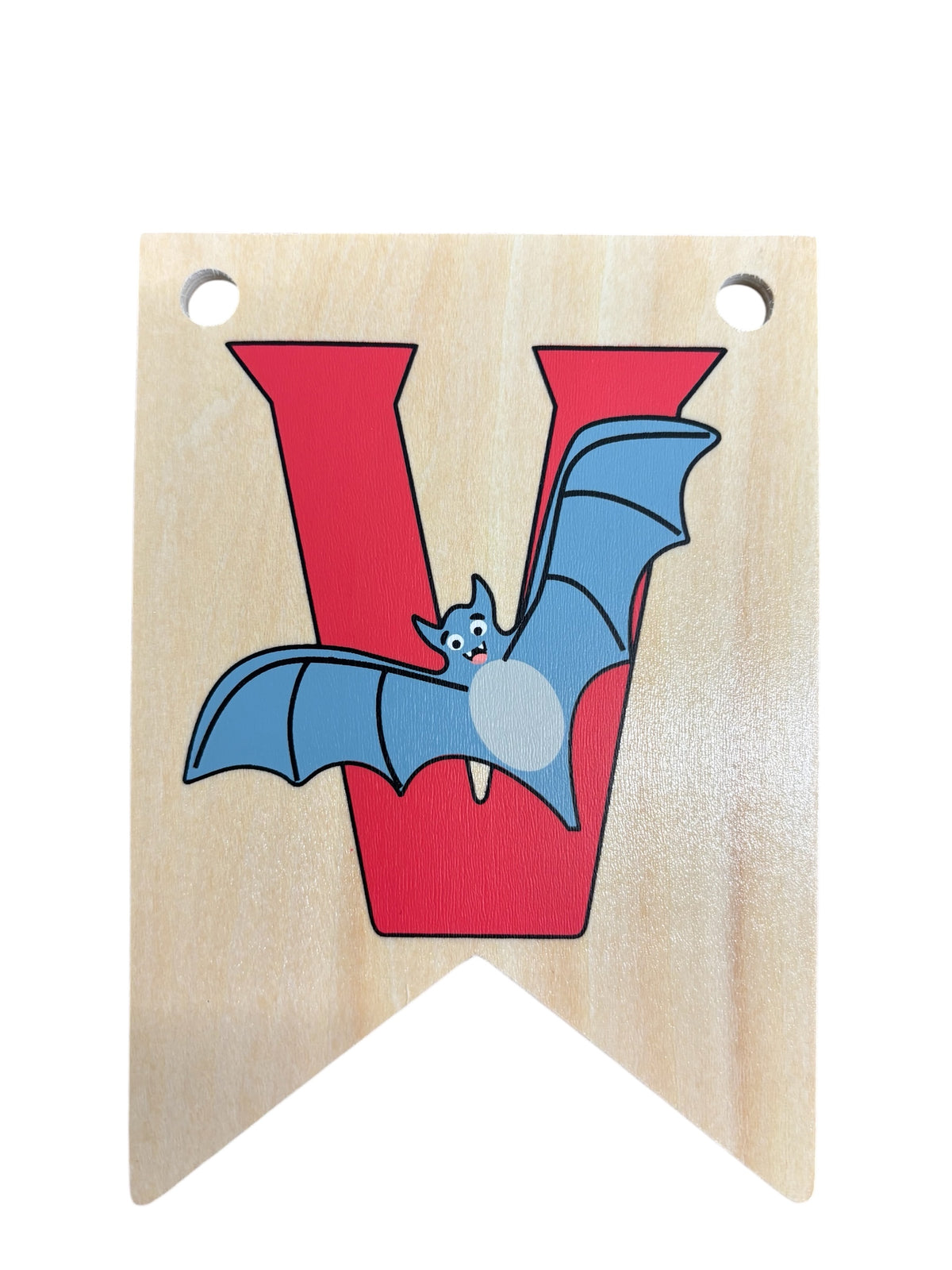 Ryan Town Wooden Alphabet Bunting Letter V Red Vampire Bat