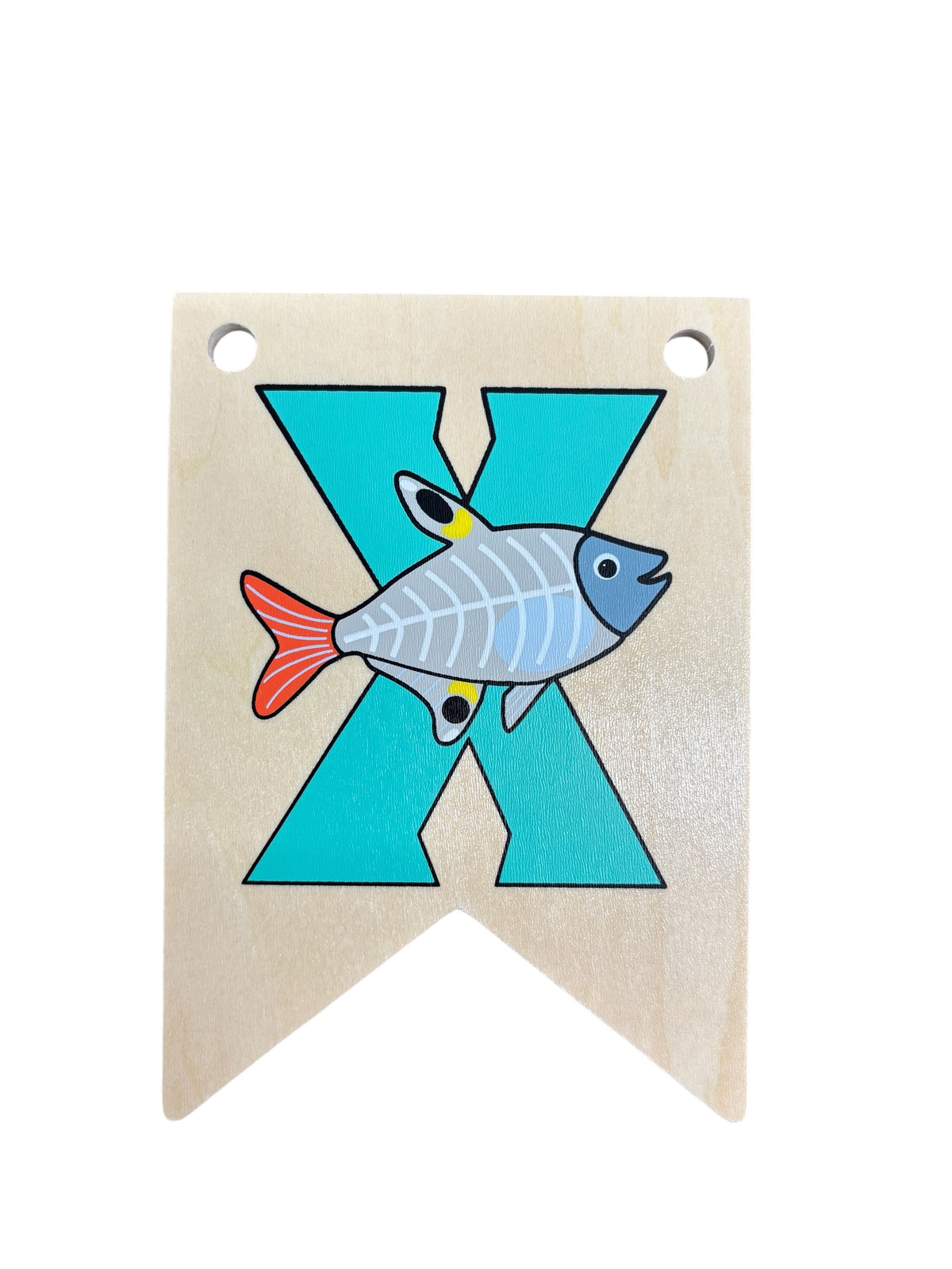 Ryan Town Wooden Alphabet Bunting Letter X Turquoise X Ray Fish