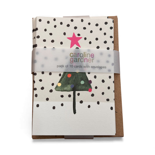 Caroline Gardner Spotty Snow Christmas Tree with Colourful Baubles