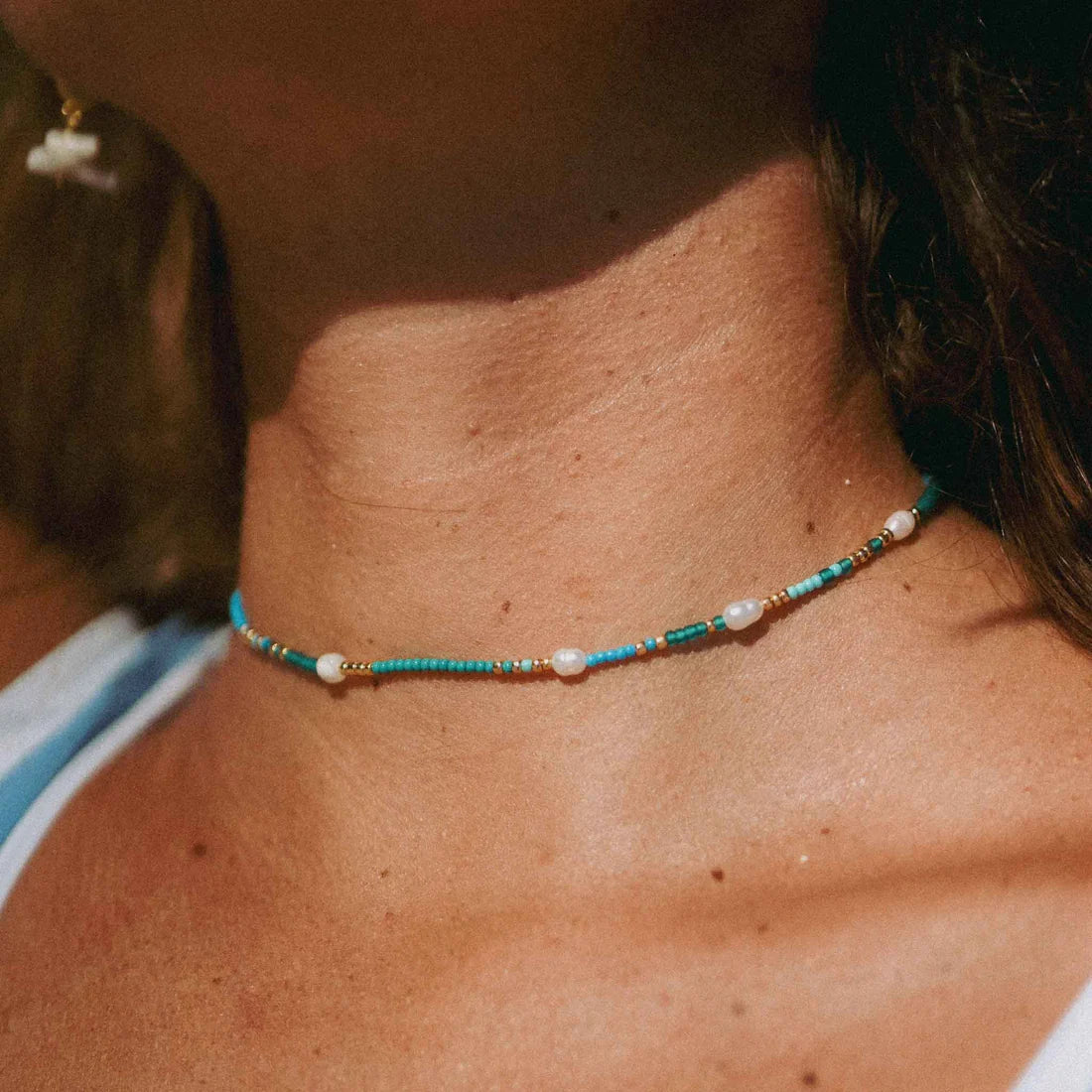 Pineapple Island Giada Cinta Pearl Beaded Surf Necklace Blue