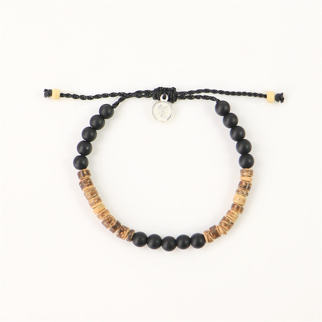 Pineapple Island Cannon Beach Natural Stone Bracelet Black Wood