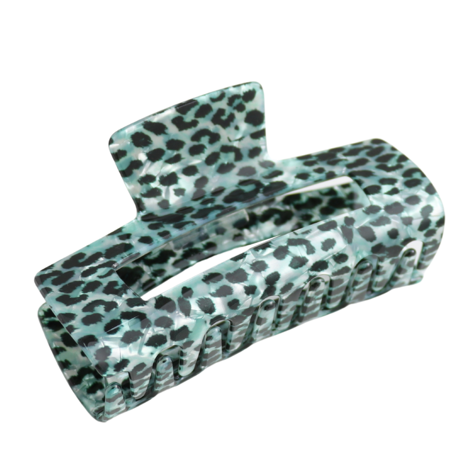 Rectangle Hair Claw Clip Leopard Print Mint