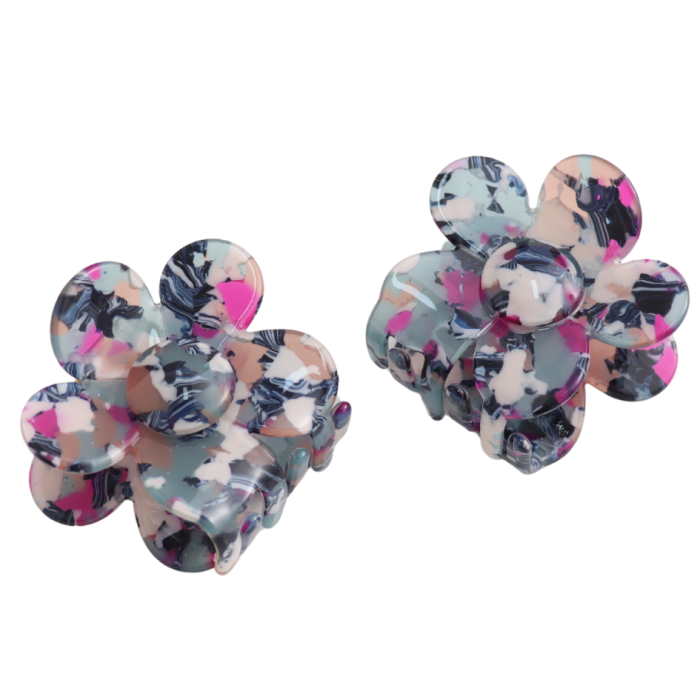 Red Cuckoo Little Flower Hair Claw Clips Twin Pack Blue