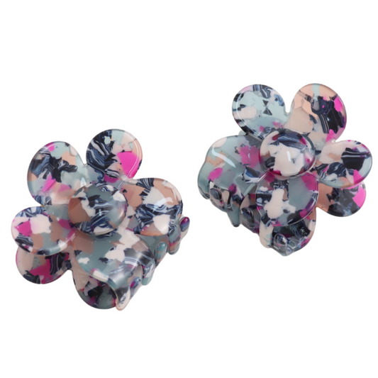Red Cuckoo Little Flower Hair Claw Clips Twin Pack Blue
