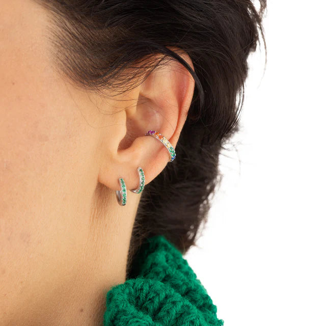 Scream Pretty Green Stone Huggie Earring Sterling Silver