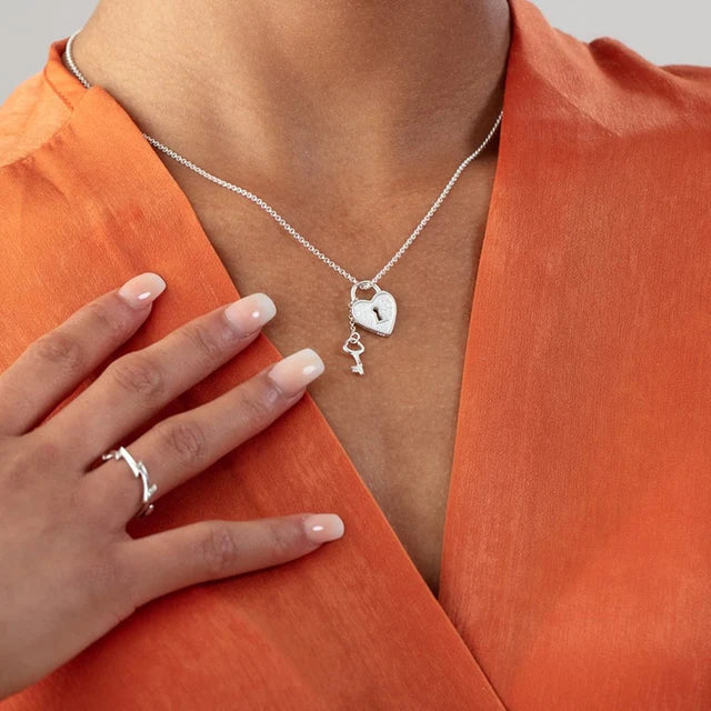 Scream Pretty Heart Shaped Padlock and Key Sterling Silver Necklace