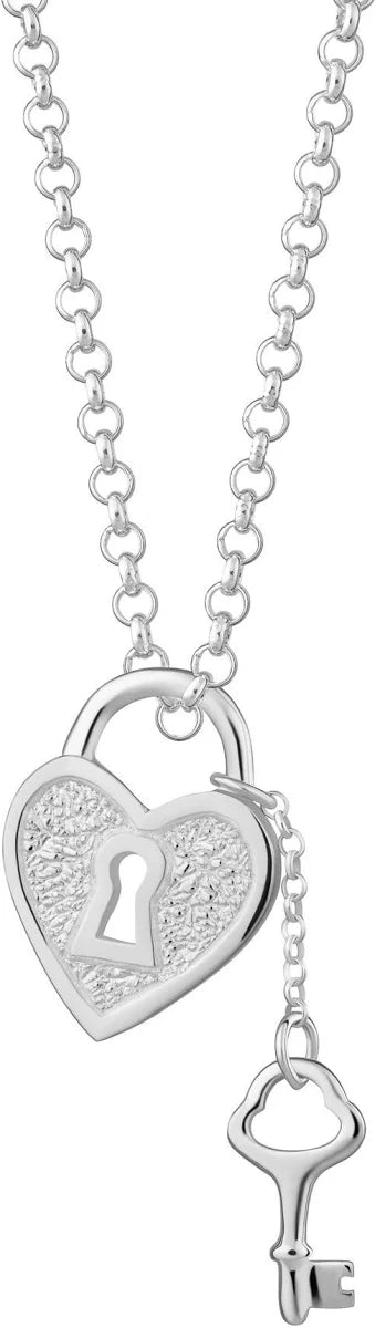 Scream Pretty Heart Shaped Padlock and Key Sterling Silver Necklace