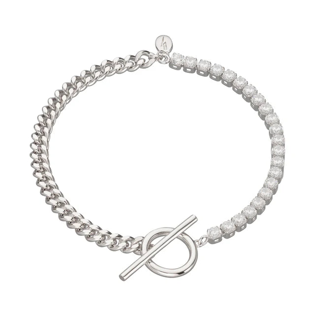 Scream Pretty Tennis and Curb Chain Bracelet  With T Bar Clasp Rhodium Plated